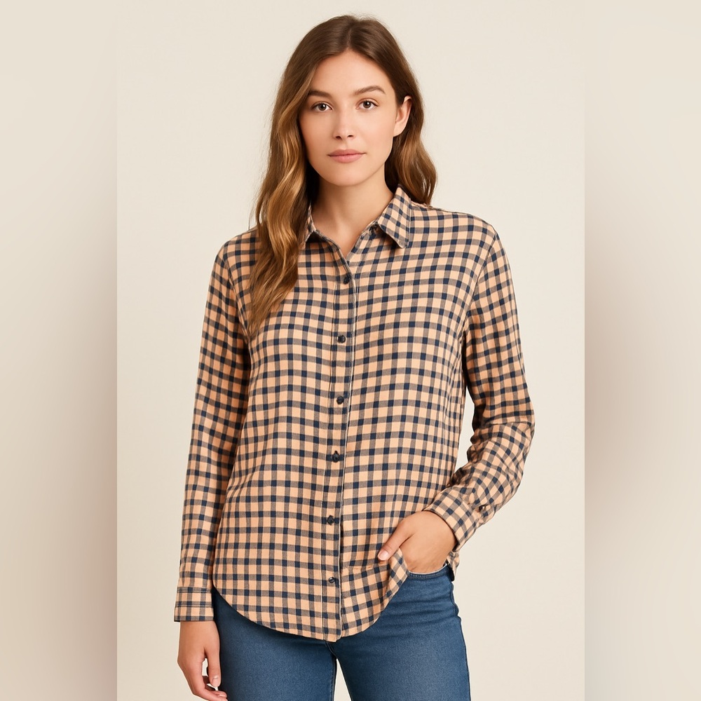 Pendleton Womens XL Navy & orange Checkered Button-Up Shirt